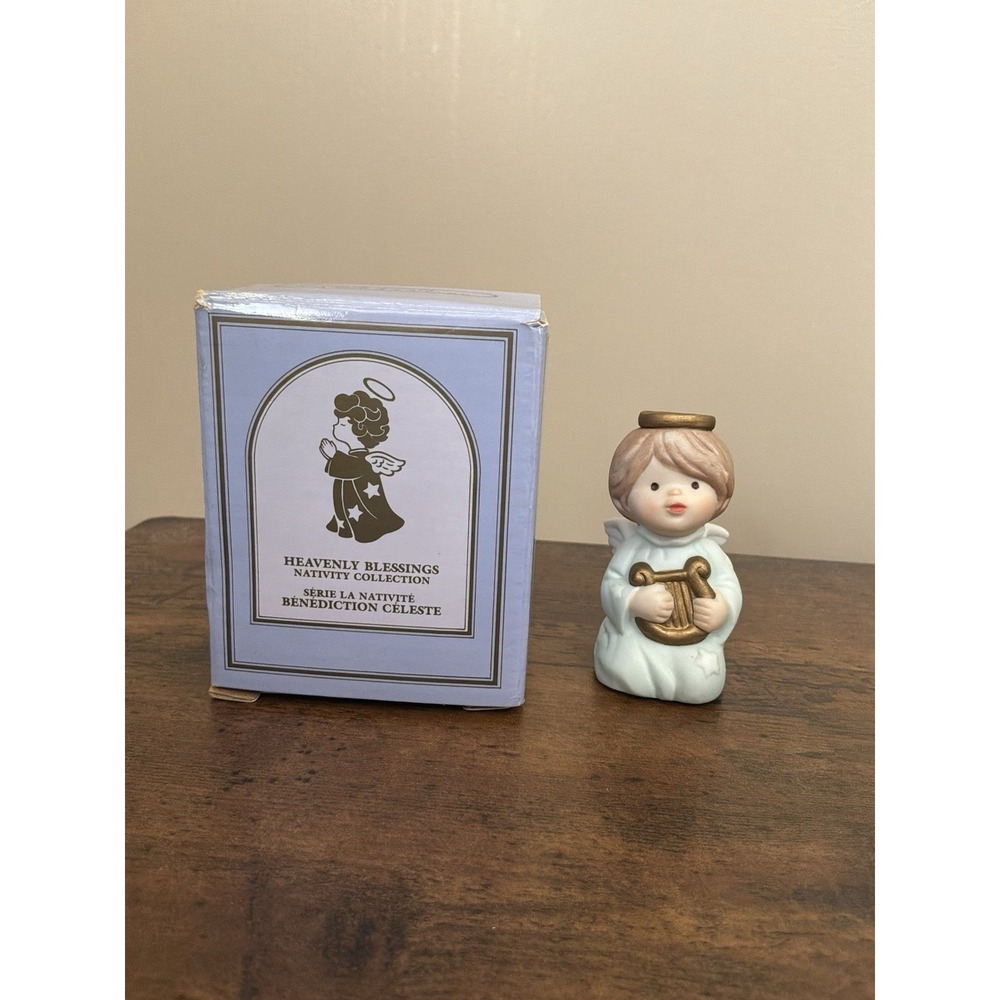 Vtg Avon Heavenly Blessings Christmas Nativity Halo Harp Figurine With Box